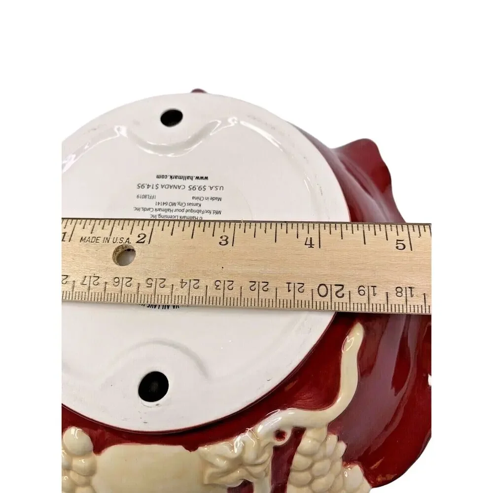 Hallmark Embossed‎ Grape Leaf and Fruit Ceramic Bowl Wine and Ivory 8 1/2